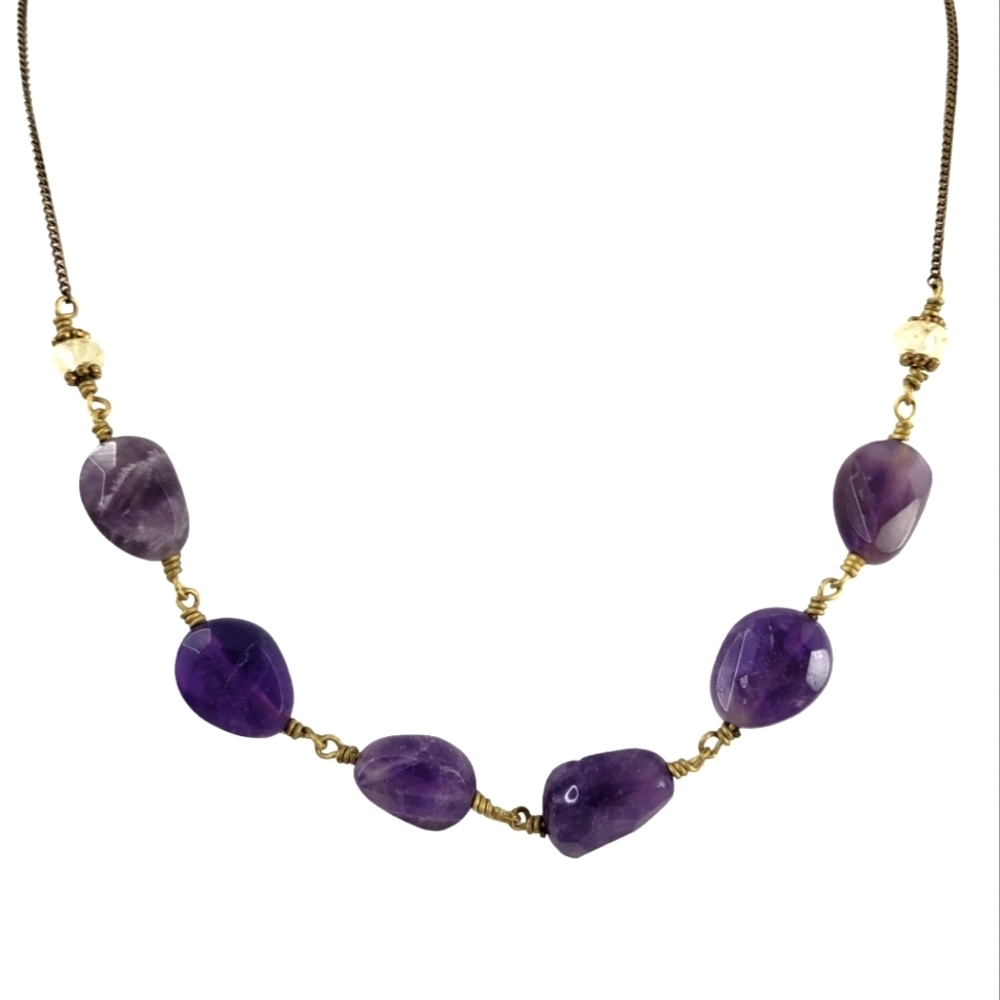 Lucky Brand amethyst necklace antique gold genuine amethyst purple lavender